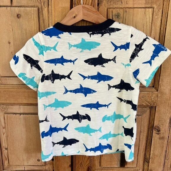 Hatley 2T Shark T-Shirt Blue White Button Chest Short Sleeve Toddler Size 2 Boys - Picture 6 of 7
